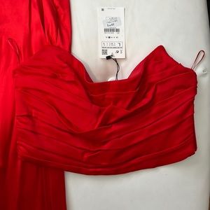 Zara satin red two piece set- NWT.  Size large (top) medium (bottoms).